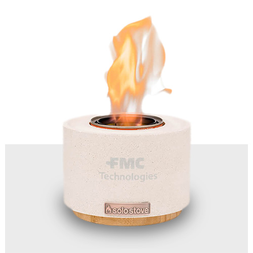 Solo Stove brand tabletop fire pit with logo on side