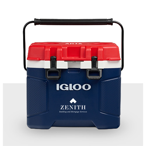 Red, white, and blue Igloo Trailmate 25 qt. cooler