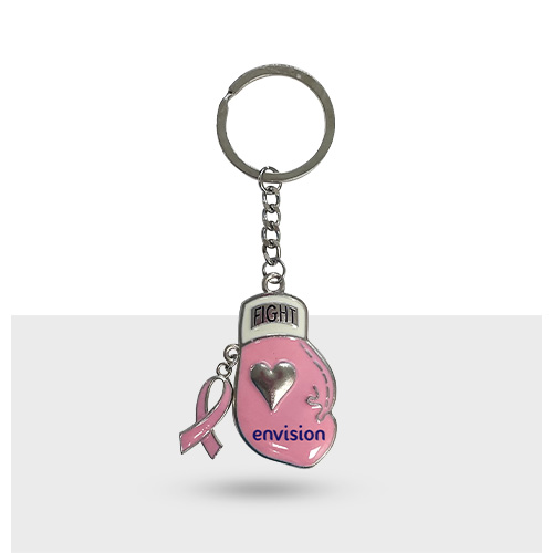Pink metal boxing glove shaped keychain