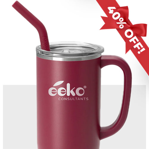 Red Swig Life™ branded insulated mug with 40% off sale ribbon at top corner of image